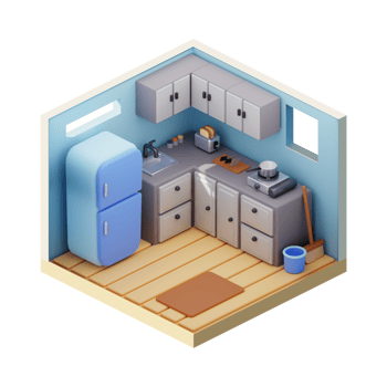3d Cartoon Kitchen Small Scene  Generative Ai png