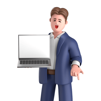 3d businessman executive pose and standing with laptop isolated on transparent background, 3d rendering png