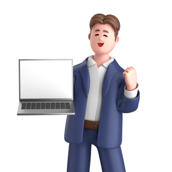 3d businessman executive pose and standing with laptop isolated on transparent background, 3d rendering png