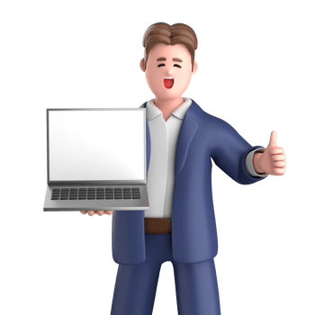 3d businessman executive pose and standing with laptop isolated on transparent background, 3d rendering png