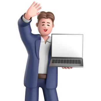 3d businessman executive pose and standing with laptop isolated on transparent background, 3d rendering png