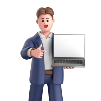 3d businessman executive pose and standing with laptop isolated on transparent background, 3d rendering png