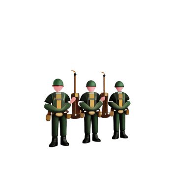 three soldiers standing in front of a green background png