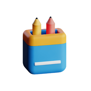 a blue and yellow pencil box with two pencils inside png