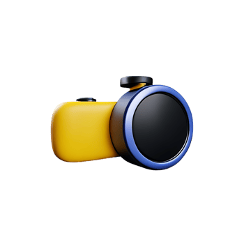 a yellow and blue camera on a transparent background png