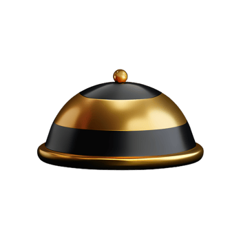 golden bell with black and white stripes on top png
