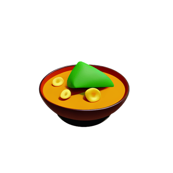 a bowl of soup with a green piece of fruit png