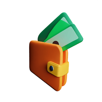an orange wallet with money inside png