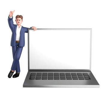 3d businessman executive pose and standing with laptop isolated on transparent background, 3d rendering png