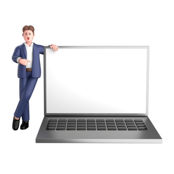 3d businessman executive pose and standing with laptop isolated on transparent background, 3d rendering png