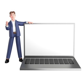 3d businessman executive pose and standing with laptop isolated on transparent background, 3d rendering png