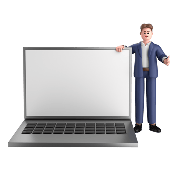 3d businessman executive pose and standing with laptop isolated on transparent background, 3d rendering png