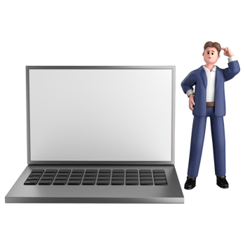 3d businessman executive pose and standing with laptop isolated on transparent background, 3d rendering png