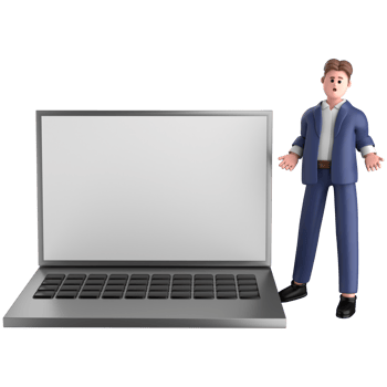 3d businessman executive pose and standing with laptop isolated on transparent background, 3d rendering png