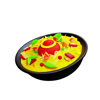 a biryani bowl of food with a red and yellow top png
