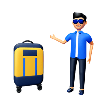 man with suitcase and sunglasses png