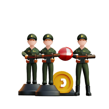 three soldiers holding a ball and a coin png