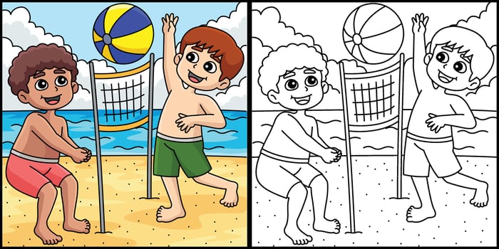 Boys Playing Beach Volleyball Summer Illustration vector