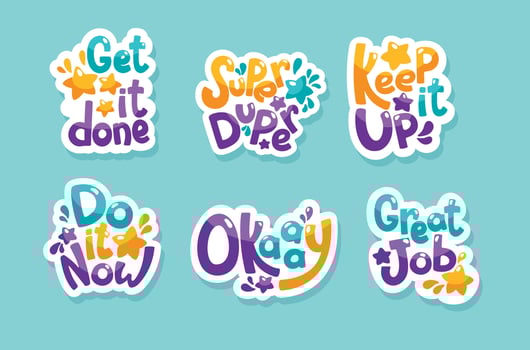 Shorts motivational phrases. Stickers, hand drawing. Set vector