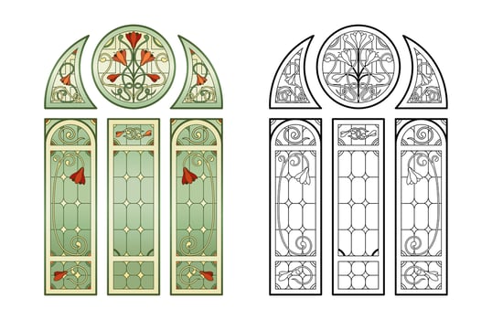 Stained Church glass worksheet. Color abstract picture. vector