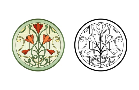Stained Church glass worksheet. Color abstract picture. vector