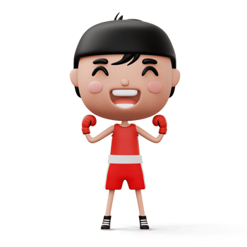 Happy child boxer, fighter boy with boxer glove, kid character, 3d rendering png