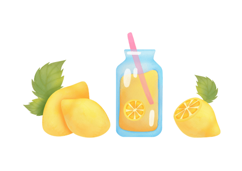 hand drawn Watercolor clipart set of ingredients for citrus lemonade Preparing isolated on transparent background. fresh homemade lemonade in glass jug, juicy lemon, mint leaves in sparkling water png