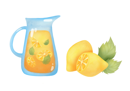 hand drawn Watercolor clipart set of ingredients for citrus lemonade Preparing isolated on transparent background. fresh homemade lemonade in glass jug, juicy lemon, mint leaves in sparkling water png
