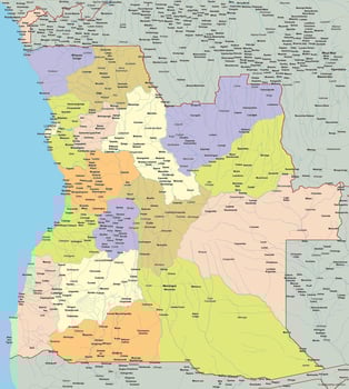 Detailed political vector map of Angola