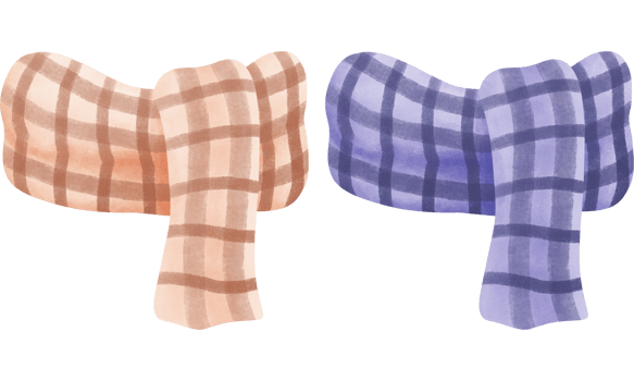 Hand drawing watercolor autumn clothes and accessories collection.Autumn brown and purple scarves clipart. png
