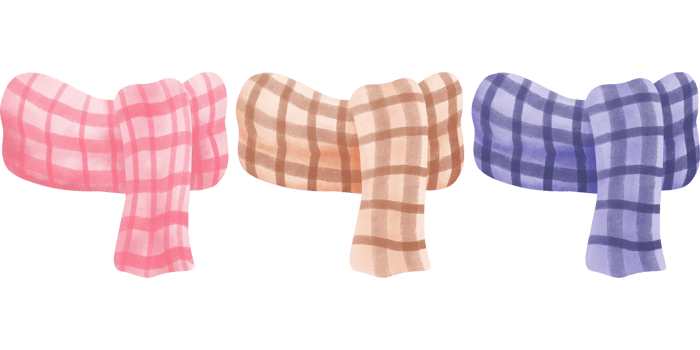 Set of hand drawn watercolor autumn clothes and accessories.Autumn colorful scarves clipart. png