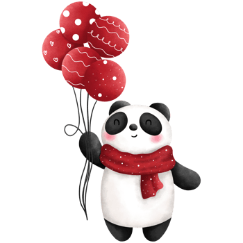 Watercolor happy baby panda with christmas balloons illustration. Christmas animal decoration clipart. png