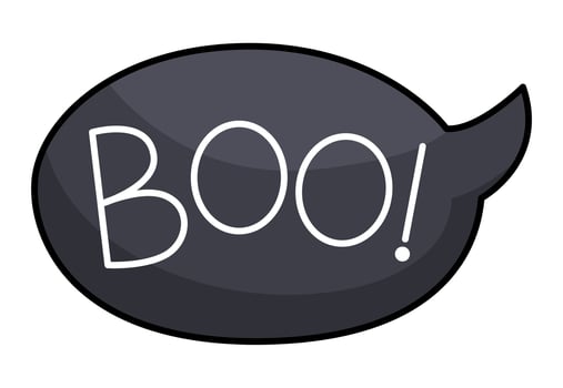 Vector cartoon speech bubble with boo text. Cute Halloween black phrase for kids. Funny autumn all saints day illustration. Samhain party icon for children