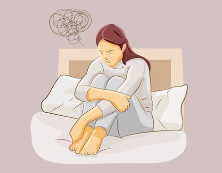 girl felling sad regretting distress alone in bed unable to think clearly vector