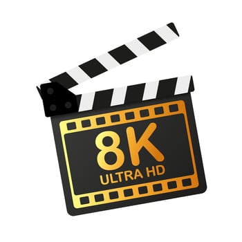 Modern movie full hd 8k, great design for any purposes. Technology film industry signs. Vector illustration.