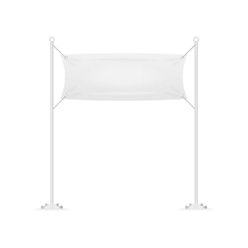 White realistic flag on gray transparent background. Poster design. Vector illustration.