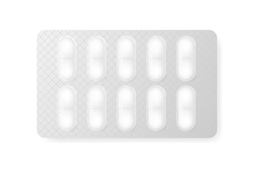 Mockup with pill medicine capsule on white background. White background. Isolated vector icon. Template for medical design. Vector illustration.