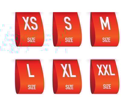 Collection of clothing size labels isolated on white background. Vector illustration.