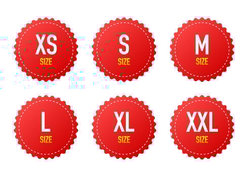 Collection of clothing size labels isolated on white background. Vector illustration.