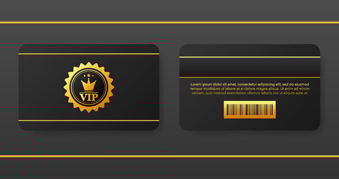 VIP discount black card sketch for buying on gray background. Vector illustration.