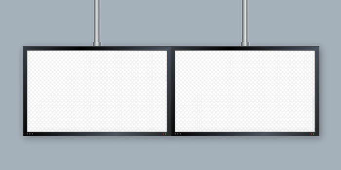 Flat monitor wall. Perspective vector. Vector icon. Media technology. Blank screen isolated. Black frame.