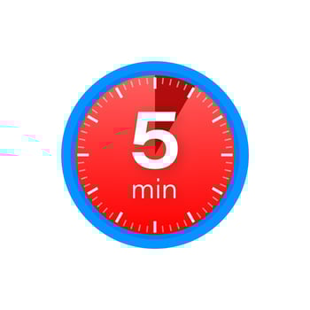The 5 minutes, stopwatch vector icon. Stopwatch icon in flat style on a white background. Vector stock illustration.