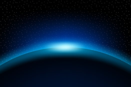 Dawn from space. Dawn from space. Rising sun behind the earth. Vector background