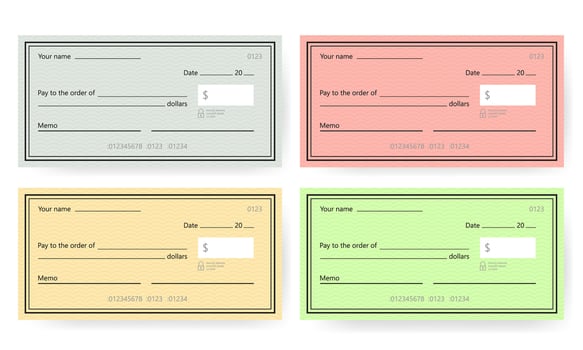 Blank check template. Banking check template. Vector illustration