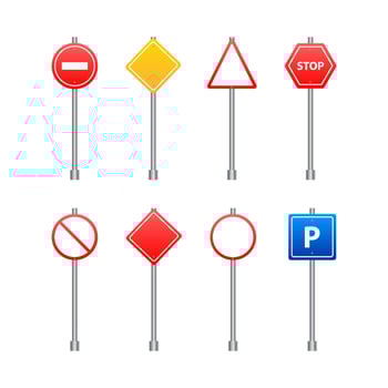 Set of road signs isolated on transparent background. Vector illustration.