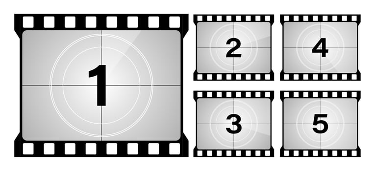 A classic movie countdown frame at the number One. vector