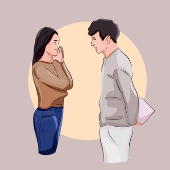 man and woman couple in romantic relationship, surprise moment giving a present vector