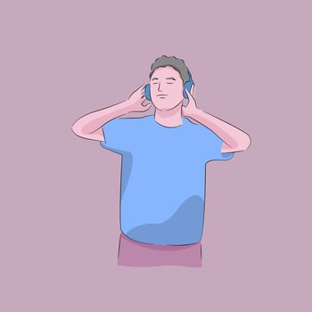 man listening music with headphone dancing enjoy relaxing eyes close vector
