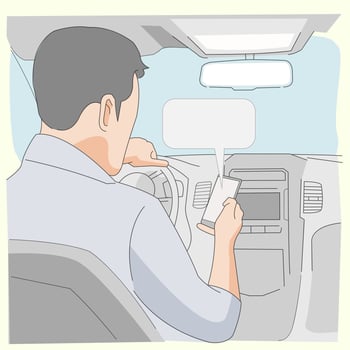 Driver holding cellphone while driving vector