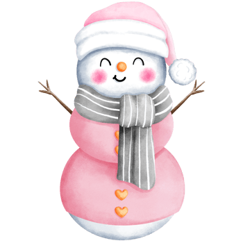Watercolor christmas illustration of cute snowman with pink and gray costume. png